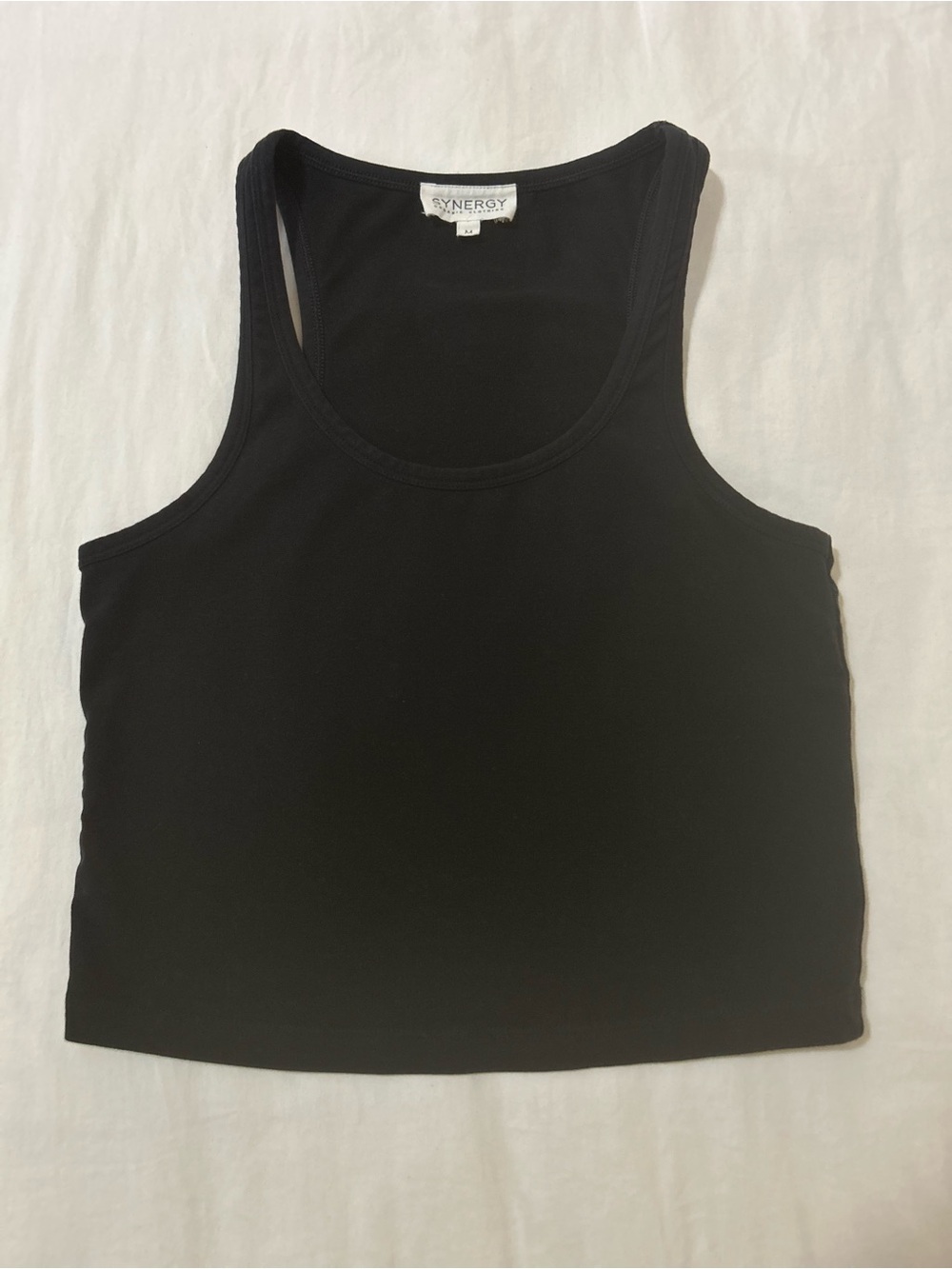 Synergy Organic Clothing Solid Black Scoop Neck Racerback Tank Top Sz M